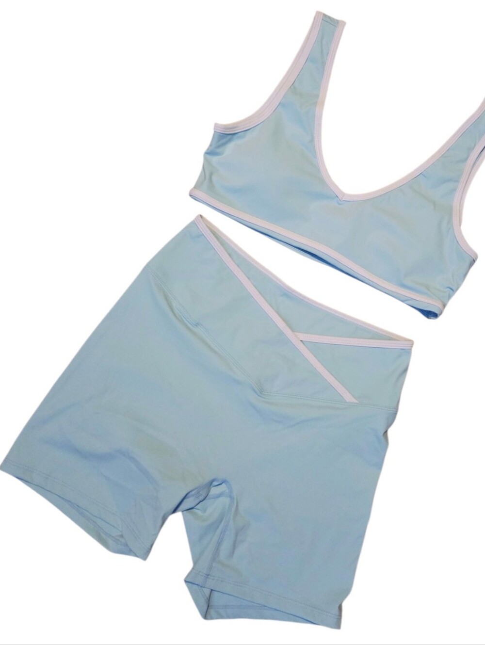Light Blue Scoop Bralette and High-Waist Shorts Set Abociw